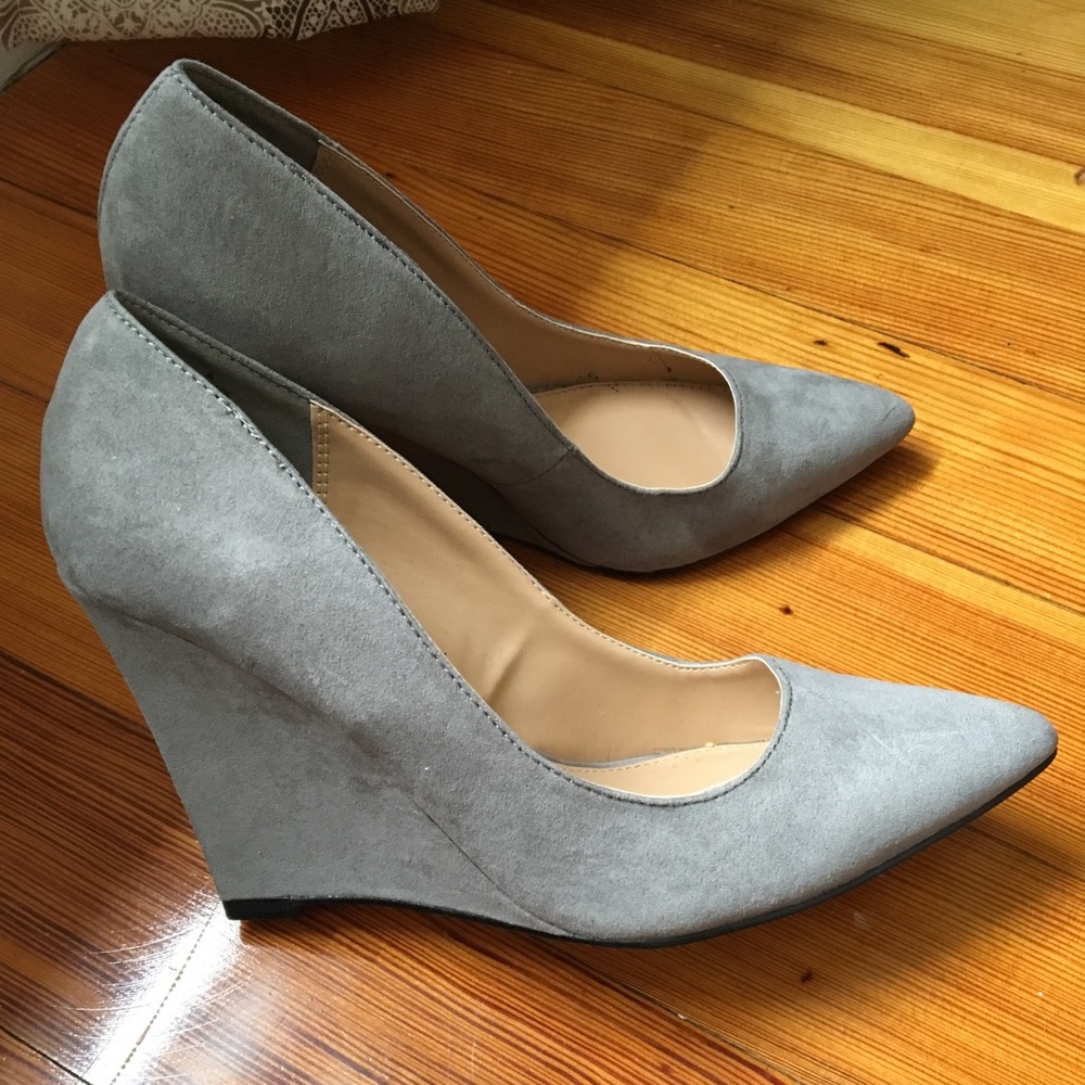 Gray suede wedges